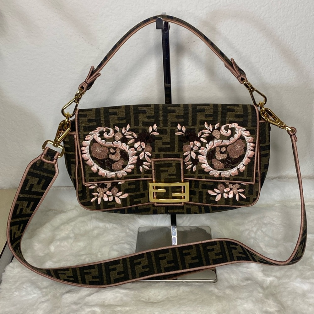 Fendi Zucca FF Paisley Embroidered NM Baguette